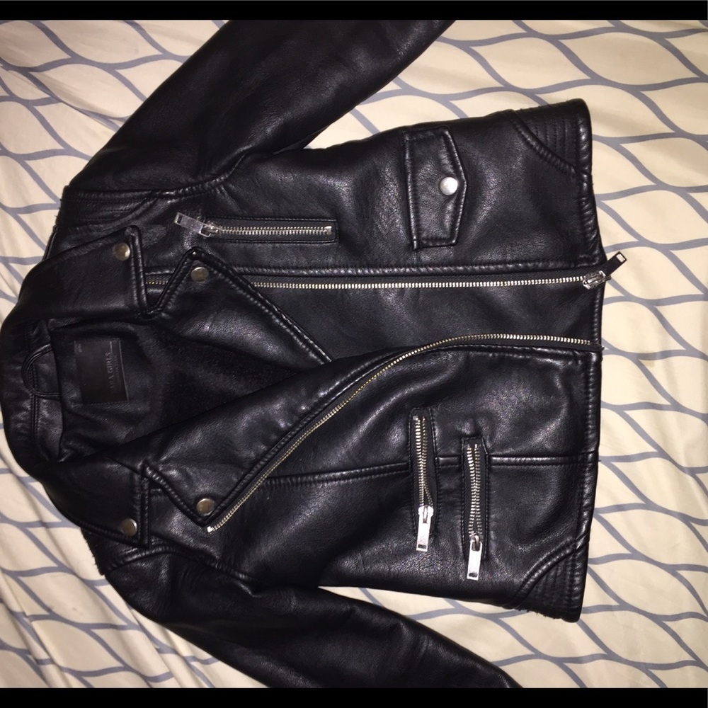 Zara girls preloved black leather w/ fleece